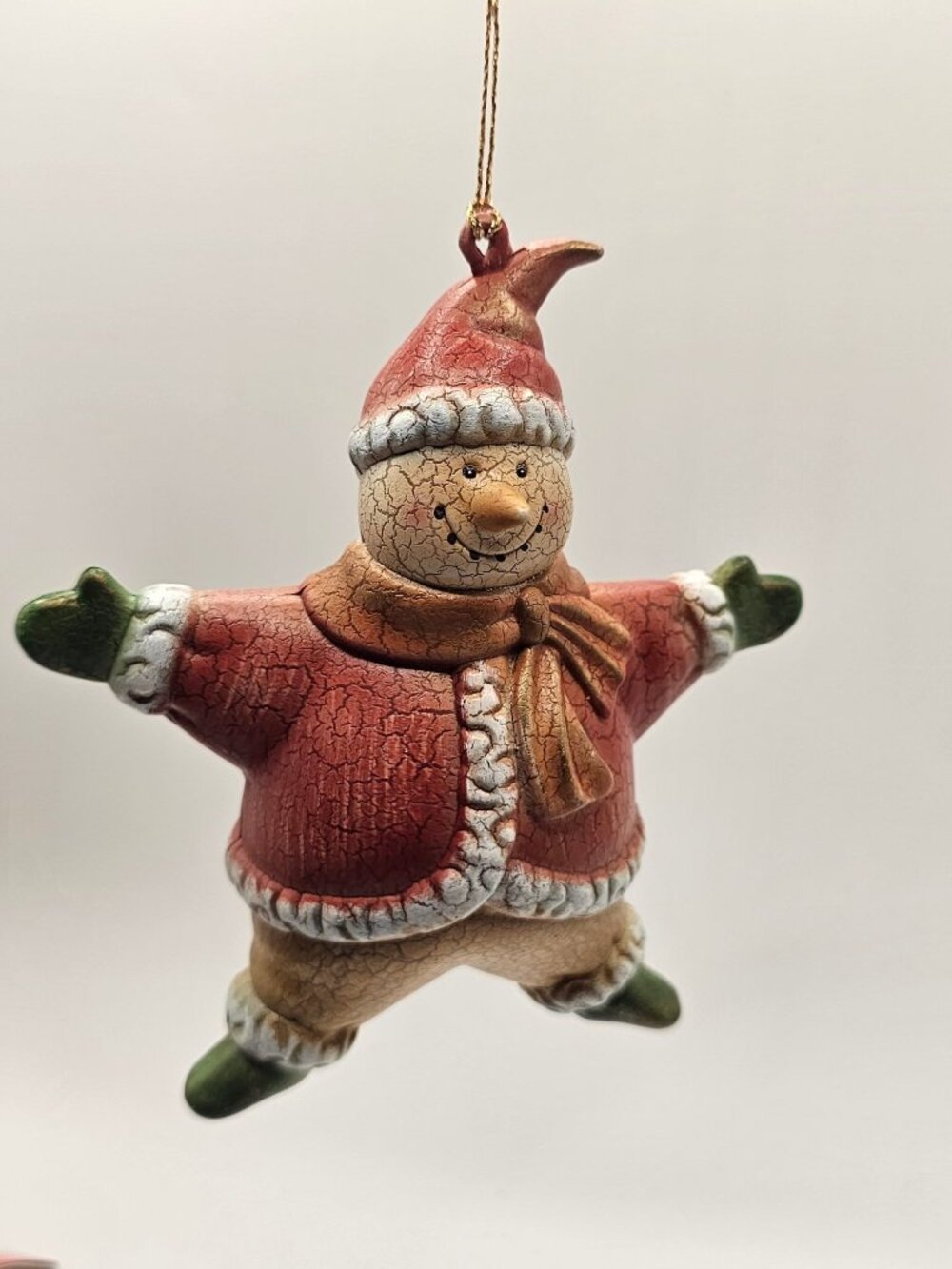 Goodard Ornament Pastel Santa Snowman Christmas Star 5.5" Ceramic Crackle EUC
